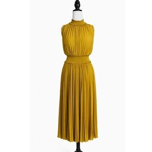 Nanette Lepore Mustard Pleated Midi Dress